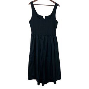A New Day Dress Women XL Black Midi Sleeveless Ribbed Tank Pockets A-Line Summer